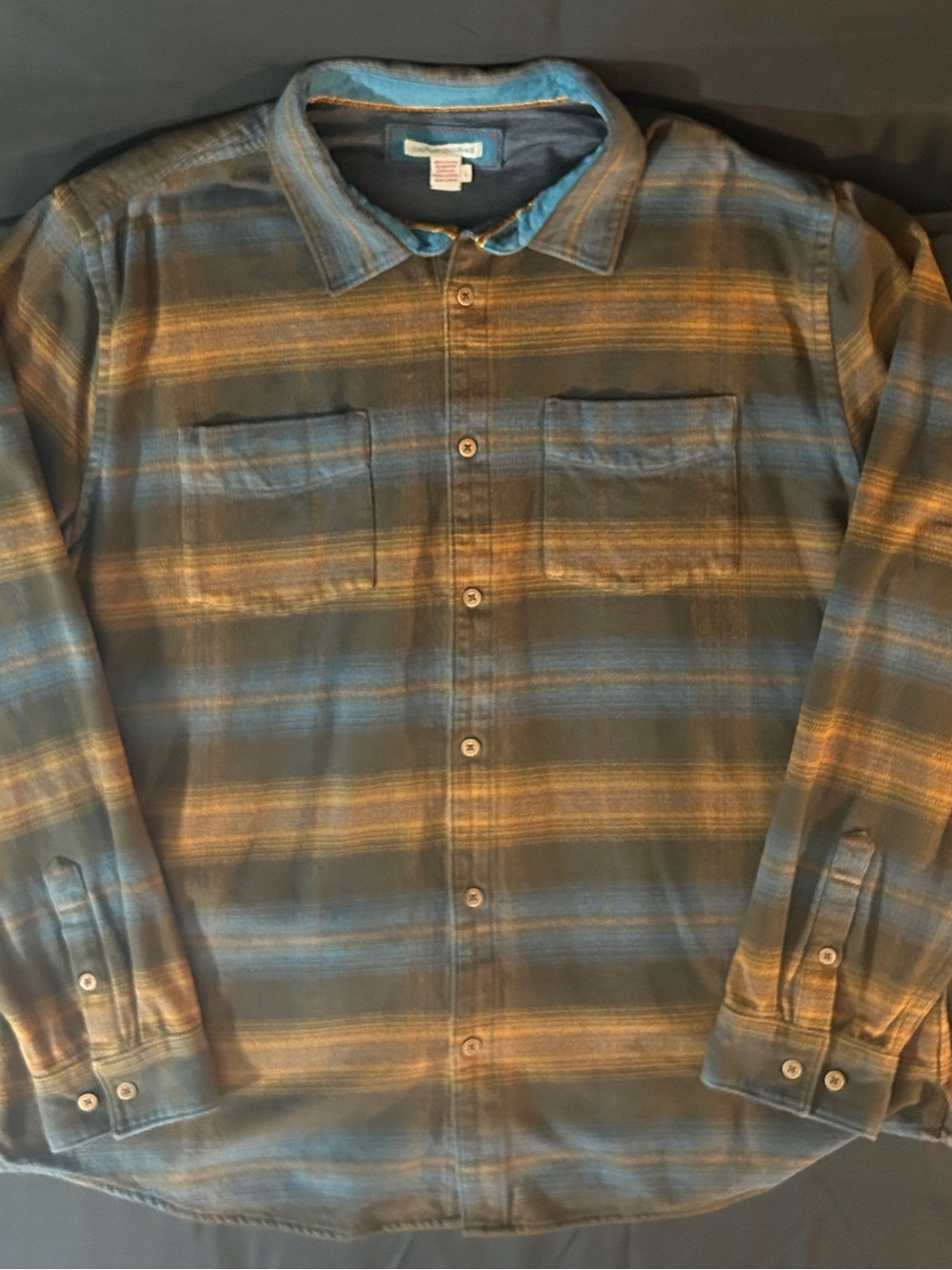 Carbon2Cobalt Men's L Double Cloth Plaid Button Down Shirt Blue Brown Cotton